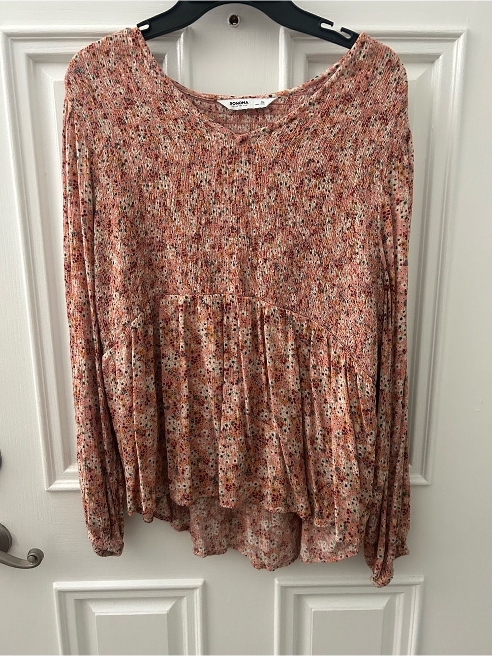 SONOMA Peach Floral Smocked Peplum Tunic